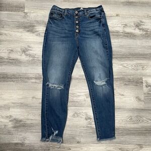 Kancan Distressed Skinny Jeans High Rise Button Fly‎ Frayed Hem Sz 11/29